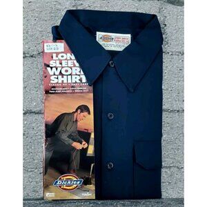 New VTG Dickies Work Shirt Mens  Navy Blue Long Sleeve 17-17.5 32/33 Uniform 90s